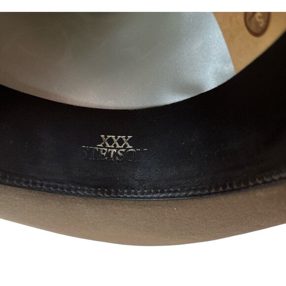 Vintage John B Stetson 3X Beaver XXX Cowboy Hat Beige w/ Feather Size 6-7/8 - Picture 9 of 11